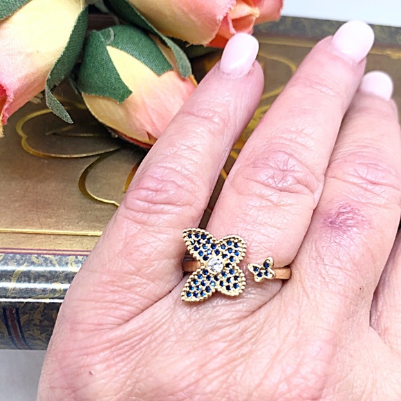 Sapphire Diamond CZ Butterfly Ring in Gold Filled, NWT. September Birthstone - Picture 7 of 11